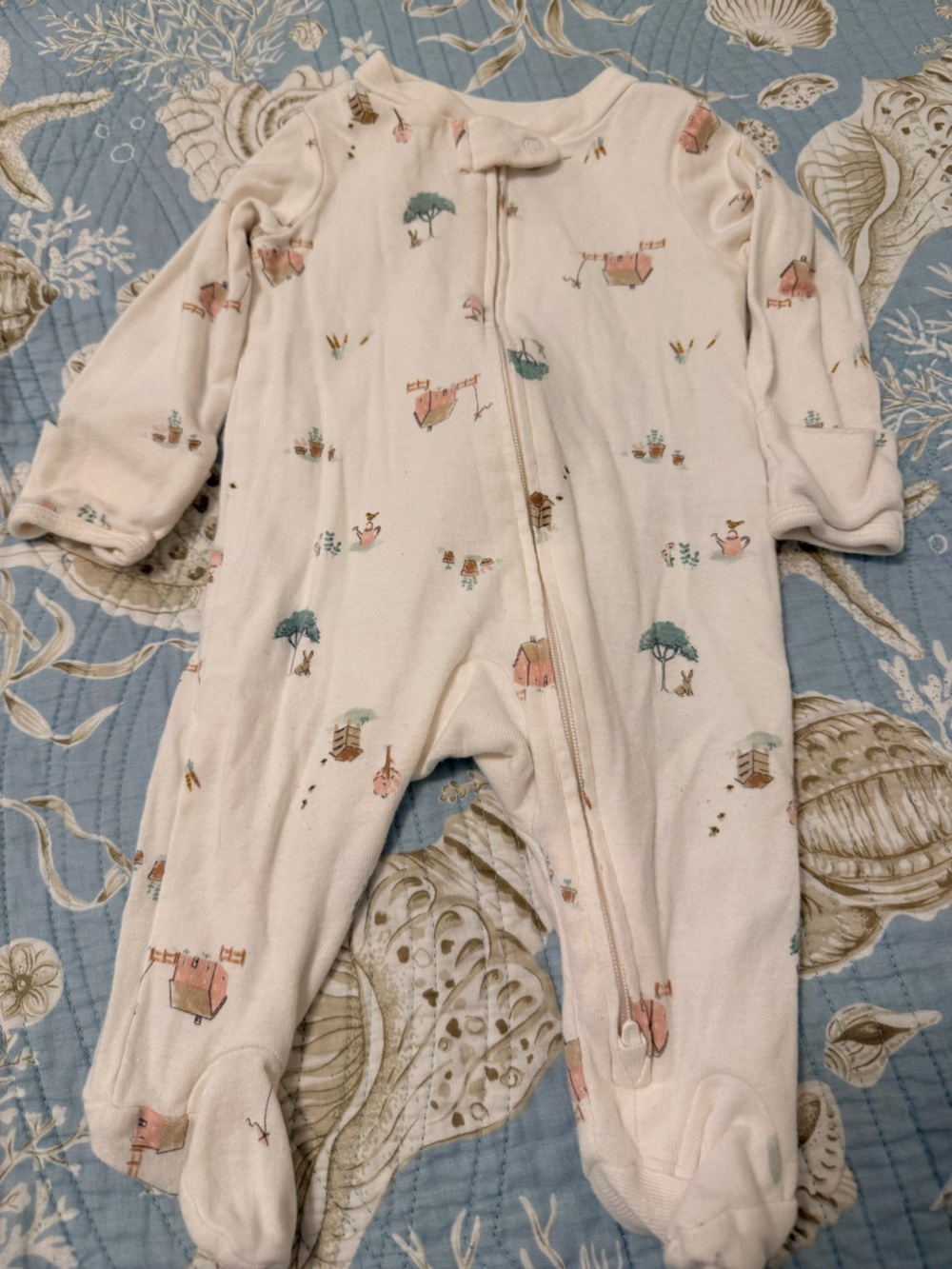 Carter's Soft Cream Footed One-Piece with Pastel Animal & Tree Print